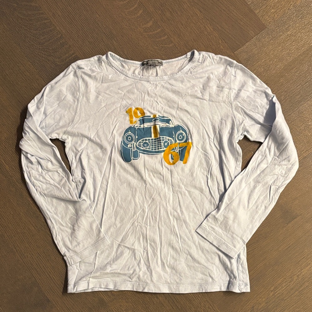 Bonpoint light blue Long Sleeve Tee with Blue and Yellow Car Design